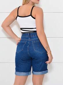 Women Denim Shorts - Dark Wash - View 2