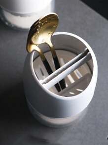 1pc Chopsticks Holder With Draining Basket, Chopstick Rest, Cutlery Storage Box For Kitchen Table - Grey - View 5