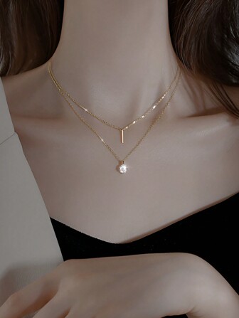 1pc Fashionable Sterling Silver Geometric & Cubic Zirconia Round Pendant Necklace For Women For Party Decoration