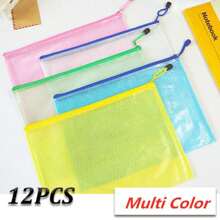 12Pcs A4 Plastic Wallet Document Zip Lock Bags PVC  Pockets With Zipper Storage - Multicolor - View 4