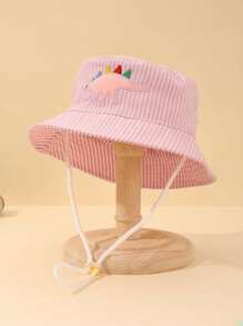 1pc Kids Dinosaur Embroidered Striped Pattern Bucket Hat For Daily Life - Pink - View 2
