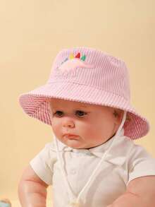 1pc Kids Dinosaur Embroidered Striped Pattern Bucket Hat For Daily Life - Pink - View 5