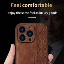 1pc Black Grid Embossed Texture Leather Phone Case With Camera Protection Compatible With IPhone, Anti-Falling - Black - View 5