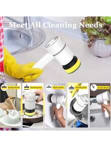 電動旋轉刷 電動清潔掃帚 無線使用,4種可更換刷頭,適用於浴缸、地板、牆壁、磁磚、馬桶、窗戶、水槽 - 白色 - 查看 5