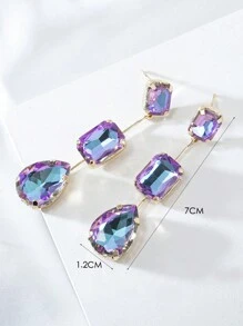 一对水晶玻璃长款耳环，颜色有紫色、蓝色、白色、粉色、绿色，优雅的珠宝，适合晚会、派对、约会和礼物 - 3顆環彩水晶 - 查看 11