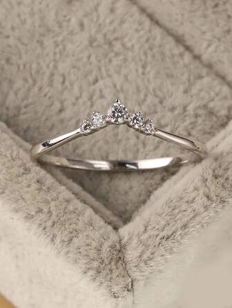 1pc Fashionable Cubic Zirconia Decor Silver Ring For Women For Daily Decoration Wedding Engagement Bridal Jewelry
