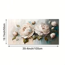 1 Stück Leinwand Malerei Mit Pinken Rosen, Abstrakte Blumen Wand Kunst, Grüne Blatt Floral Plakate Und Drucke, Modernes Wohnzimmer Sofa Hintergrund Wand Bild, Wanddekoration Mural, Ohne Rahmen - Verschiedenfarbig - Übersicht 2