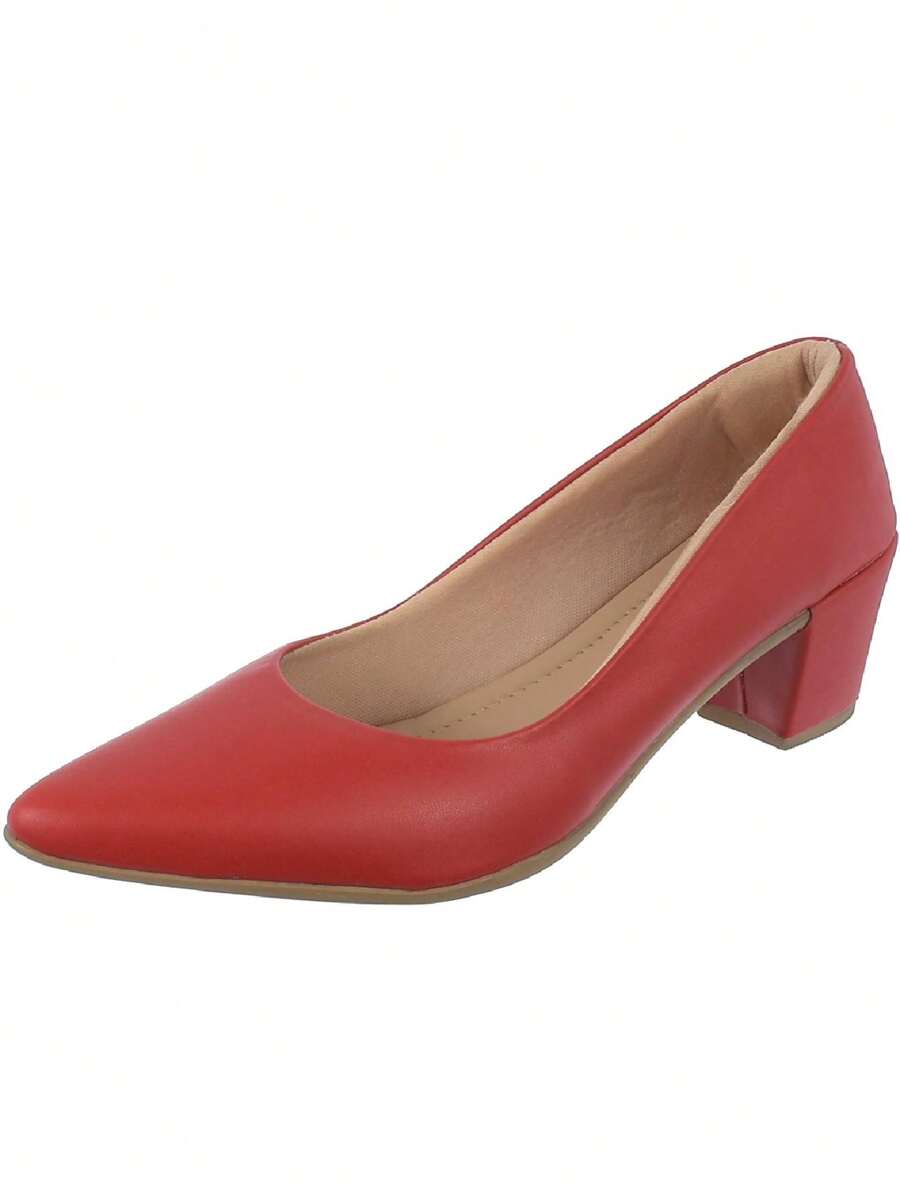 Scarpin Salto 6Cm Alto Grosso Luxo Bico Fino Anna Karol - Vermelho - Visão 1