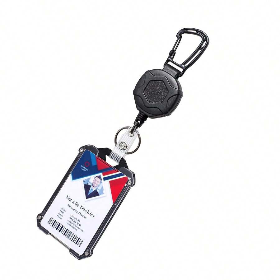 1set Expandable Badge Reel, Heavy Duty Retractable Keychain, With Tactical Id Card Holder (Fits 5 Cards) - 31.5 Inch (Approx. 80cm) Retractable Badge Chain - Black - View 1