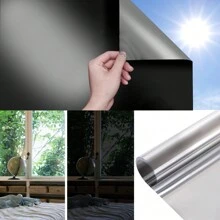 1pc Black Window One Way Mirror Film Heat UV Reflective Privacy Tint Foil For Home Office - Black - View 2