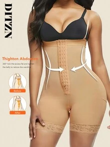 DITZN 1pc Adjustable Women's Full Body Shapewear, Butt Lift & Tummy Control Bodysuit, Plus Size Waist Tightening Shaping Shorts, Suitable For All Occasions - Apricot - View 3