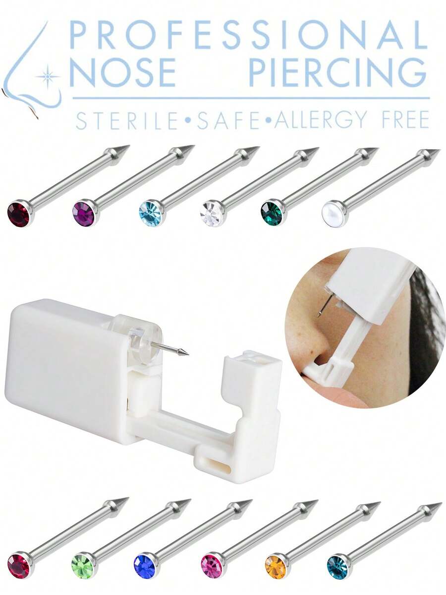 1pc Disposable Colorful Sterile Piercing Unit For Gem Nose Studs Nose Piercing Gun Body Jewelry Piercer Tool Machine Kit - Multicolor - View 1
