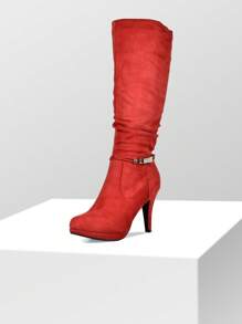 Women's Knee High Platform Heel Boots - Đỏ - Xem 4