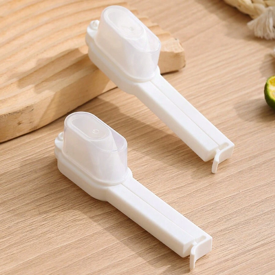 2pcs Food Sealing Clip With Plastic Sealed Nozzle & Cover For Snack, Oatmeal, Moistureproof Clips For Bag - White - View 1