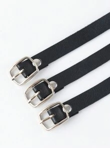 1pc Black Pu Leather Multi-Layer Statement Necklace For Women Gothic Style With Round Pendant, Studded Choker, Suitable For Party, Stage Performance And Daily Wear - Black - View 7