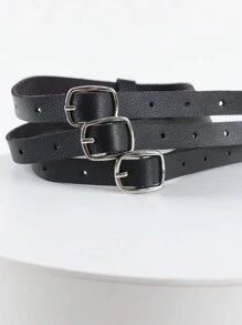 1pc Black Pu Leather Multi-Layer Statement Necklace For Women Gothic Style With Round Pendant, Studded Choker, Suitable For Party, Stage Performance And Daily Wear - Black - View 5