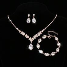 New Fashion Gold Rose Gold Three Piece Set  Necklace Earrings Bracelet Bride Set - Multicolor - View 7