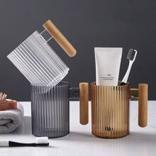 1個豪華木柄牙刷杯 - 茶色 - 查看 9