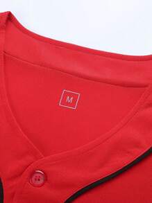 Men's Classic Solid Color Baseball Jersey, Suitable For Training, Games And Parties Gym Clothes Men - Red - View 4