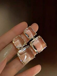 1對高端水晶透明幾何方形吊墜耳環 - 黃色 - 查看 2