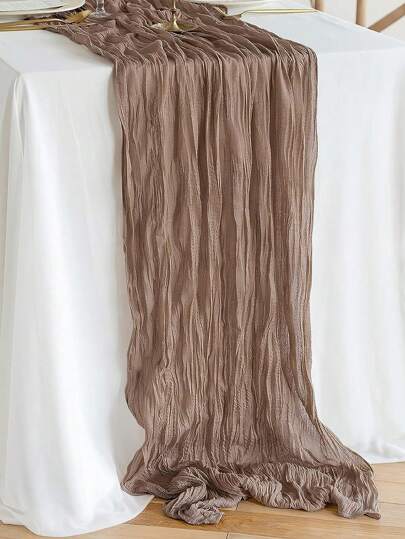 1pc Cheese Cloth Crinkle Table Runner For Wedding, Bridal, Birthday Party Long & Round Dining Table Center Decor,Christmas