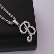 1條浪漫朋克風銅鋅合金和不鏽鋼項鍊,掛飾有鑽石和草字形吊墜,適合日常穿著,生日、聖誕、情人節、紀念日禮物 - 銀色S - 查看 3