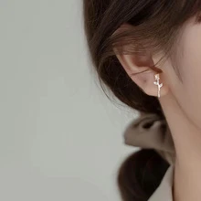 1 đôi S925 Bạc nguyên chất Gấp đôi Tấn Hoa hồng Hoa Bông tai stud , Phong cách tối giản , Thích hợp Đối với Phân lớp , Linh hoạt Đồ trang sức , NỮ Món quà , Bạn Món quà - Hoa tai - Xem 3