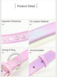 閃亮鑲嵌彩色水晶和鑽石的銀鈕扣狗項圈 - 紫色 - 查看 3