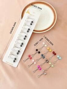 12 件/盒亮珍珠头巾夹 - 钢夹固定头巾，时尚风格围巾别针，穆斯林女性配饰 - 彩色 - 查看 3