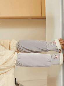 1pc Winter Plush Sleeve & Glove Set For Women, Thickened Long Style, Anti-Dirty, Embroidered Cute Decoration, Suitable For Work & Students - Pink - View 6