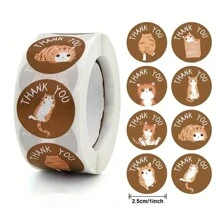 500pcs/Roll, Thank You Sticker, Cat Sticker, Cartoon Thank You Pattern Sticker, Wedding Gift Business Decoration Sticker, Gift Sticker - Multicolor - View 2