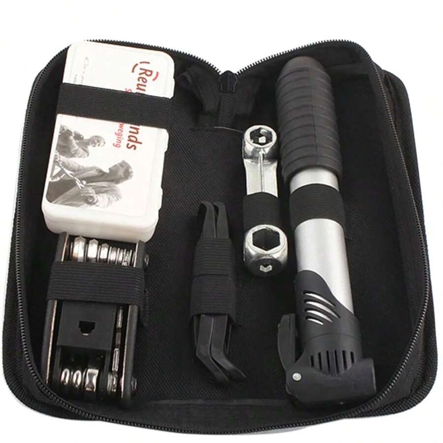 Kit Estojo de Ferramentas Para Bike Bicicleta Ciclismo Chaves Multiuso Bomba De Inflar Pneu Remendo Reparo Saca Pino Corrente - Preto - Visão 1