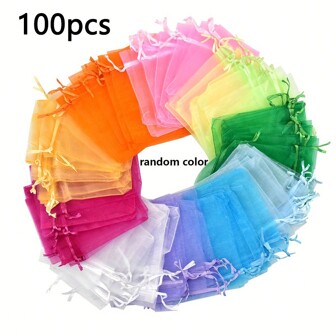 100pcs, Organza Bags Small Gift Bags Jewelry Pouches Mini Drawstring Bags Mesh Sachet Bags For Wedding Favour Party Gift Candy Packing, Assorted 10 Colors, Makeup Organza Favor Bags, Net Gift Bags, Drawstring Goody Bags,
