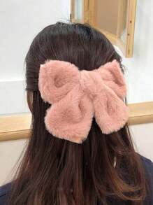 1個女性蝴蝶結毛絨髮夾時尚髮飾品 - 黑色 - 查看 4