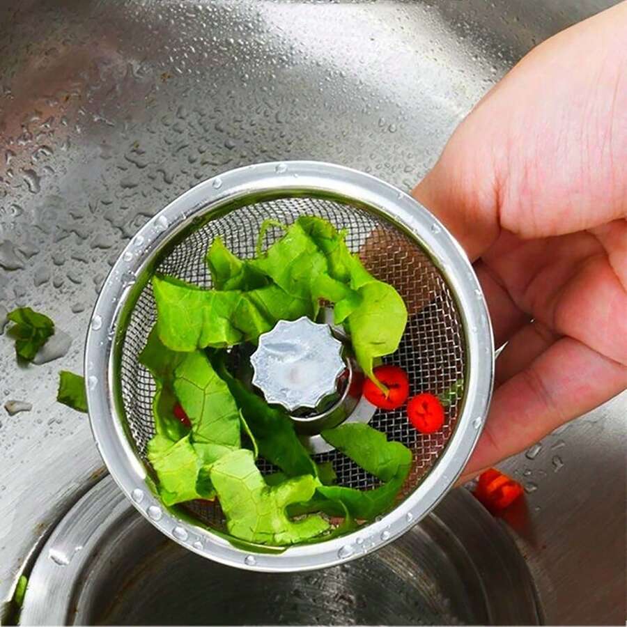 1個不銹鋼洗菜漏,廚房/浴室用,防止果蔬殘渣掉進排水管,方便的廚房排水網 - 銀色 - 查看 1