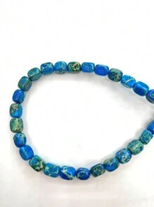 1條自然藍色帝王石珠串,可製作手鍊、項鍊、毛衣鏈配件,共24顆 - 藍色 - 查看 1