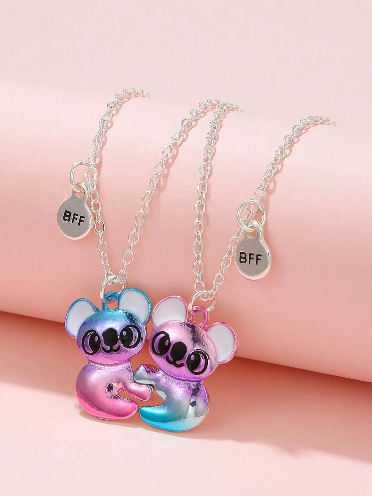 2Pcs Set Cartoon Animal Shaped Koala Pendant Friendship Necklaces For Girls Best Friends SHEIN ASIA