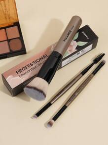 MAANGE 3 Stück professionelles Gesichtsbürsteset mit Transportkoffer, Foundation Pinsel, Wimpern- & Augenbrauenpinsel, Blending- & Lidschattenpinsel, Make-up Werkzeuge mit weichen Fasern für einfachen Transport, Pinsel für unterwegs