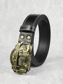 1pc Men'S Valentine'S Day Gift/Birthday Gift/Father'S Day Gift/Husband'S Gift/Boyfriend'S Gift Fashionable Casual Embossed Car Line Clint Car Buckle Belt - Black - View 3