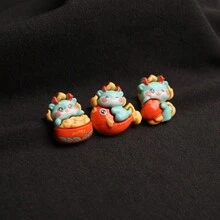 4入組新年慶祝小青龍可愛龍年胸針、徽章、衣物、包包、配件、裝飾小配件,樹脂材質 - 紅色 - 查看 4