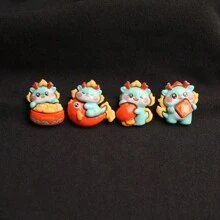 4入組新年慶祝小青龍可愛龍年胸針、徽章、衣物、包包、配件、裝飾小配件,樹脂材質 - 紅色 - 查看 3