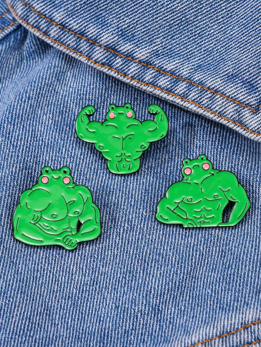 1pc Cartoon Bodybuilding Frog Design Enamel Lapel Pin Brooch Suitable For Girls' Daily Wear - CZ0663-2 - View 1