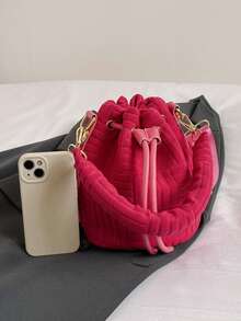 1pc 2023 New Bag Women's Fashion Plush Bucket Bag Versatile Shoulder Crossbody Handheld Women's Bag - Hot Pink - View 8