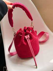 1pc 2023 New Bag Women's Fashion Plush Bucket Bag Versatile Shoulder Crossbody Handheld Women's Bag - Hot Pink - View 6