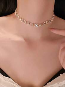 1pc Faux Pearl Strand Necklace, Faux Pearl Short Braided Necklace, Anniversary Gift Faux Pearl Necklace, Clavicle Chain, Bridesmaid Gift, Wedding Gift, Party Decoration Jewelry, Women's Jewelry Gift Valentine's Day Valentines