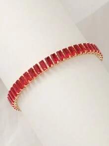 1只女性簡潔精美的t型立方氧化鋯手鏈,適用於新娘、伴娘、嘉賓 - 紅色 - 查看 6