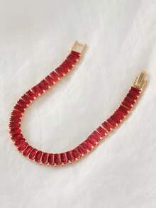 1只女性簡潔精美的t型立方氧化鋯手鏈,適用於新娘、伴娘、嘉賓 - 紅色 - 查看 4