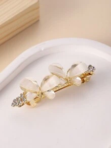 Rhinestone Glass Butterfly Hair Clip, Minimalist Style, Suitable For Girls, Back Of The Head Spring Clamp, Side Hair Accessory - Gold - View 4