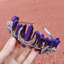 1件手工製作的天然白水晶樹枝月亮皇冠髮箍,適合節日禮物 - 彩色 - 查看 13