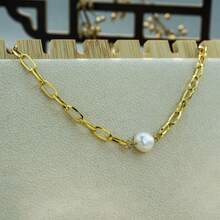 1pc Fashionable Titanium Steel Pearl & Star Pendant Necklace Suitable For Women - Yellow Gold - View 2